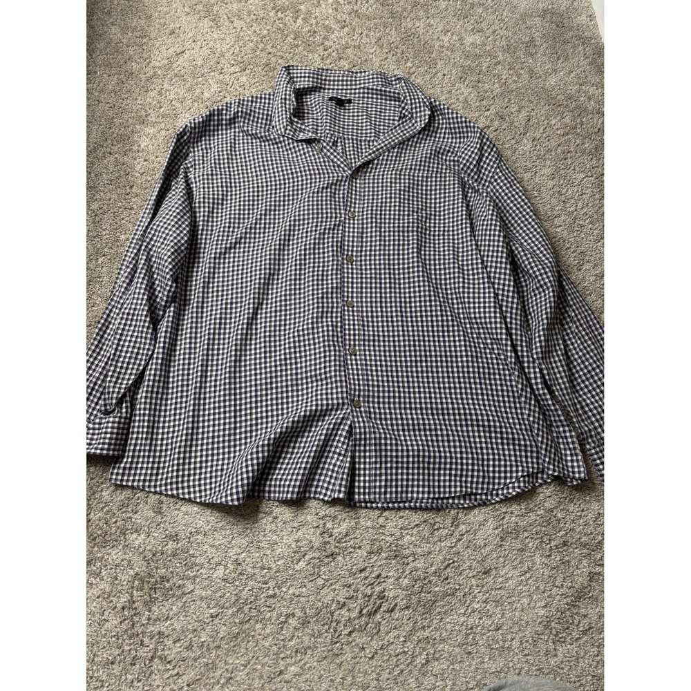 Van Heusen Mens 4XL Gingham Button Down Shirt Purple Black Plaid Long Sleeve